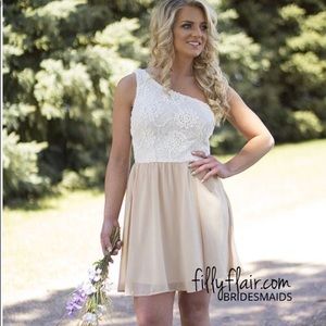 Lace Top shoulder Dress in Taupe Sz M